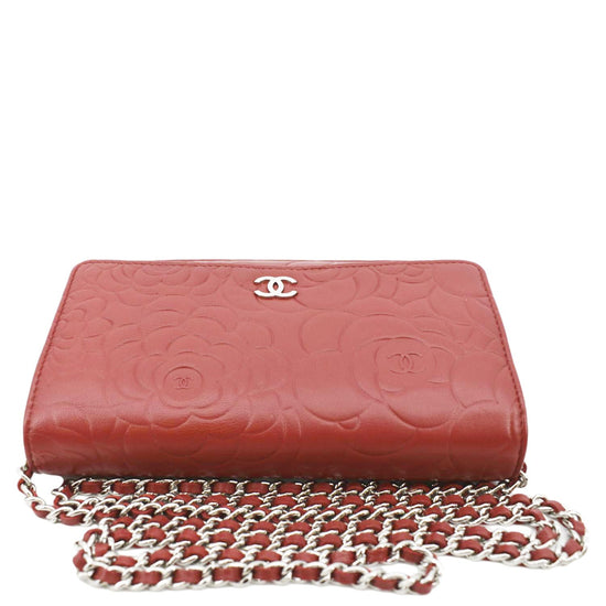 CHANEL Lambskin Camellia Wallet on Chain WOC Pink 89319