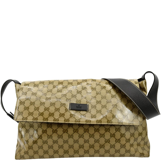 GUCCI Crystal GG Monogram Flap Coated Canvas Messenger Bag Beige 27235