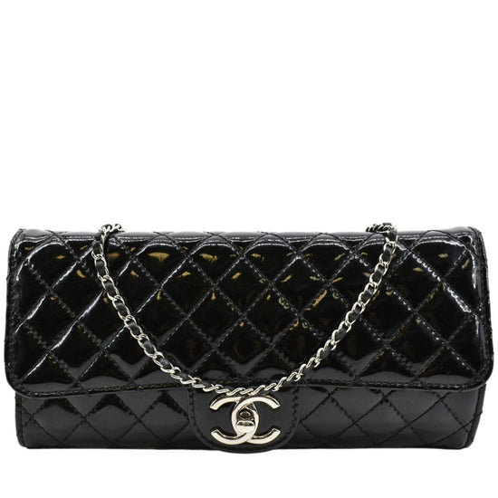 Authentic CHANEL Balck Quilted Patent Leather and Chain Tote Shoulder Bag  #52308