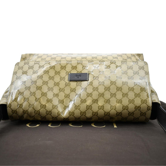 GUCCI Crystal GG Monogram Flap Coated Canvas Messenger Bag Beige 27235