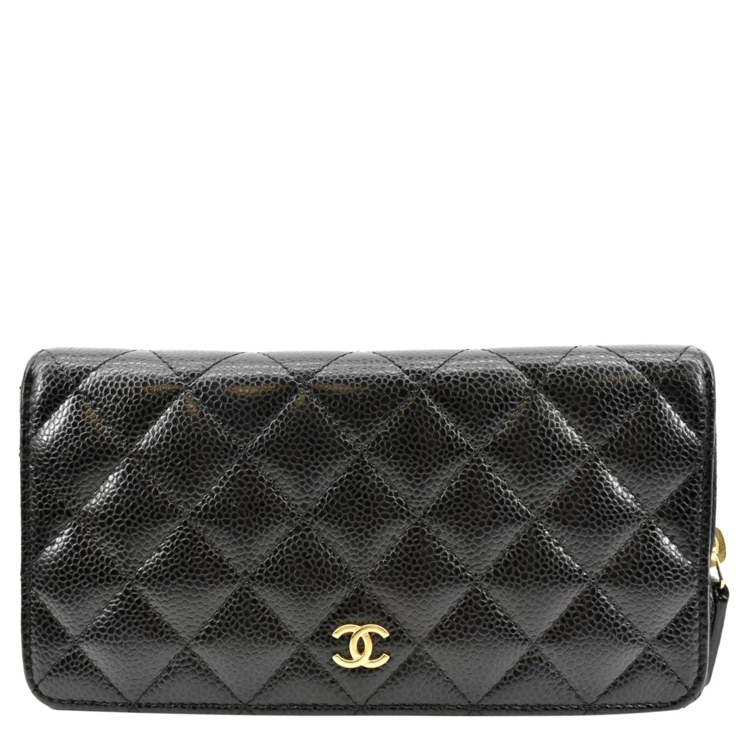 Chanel Zip Around Quilted Caviar Leather Wallet