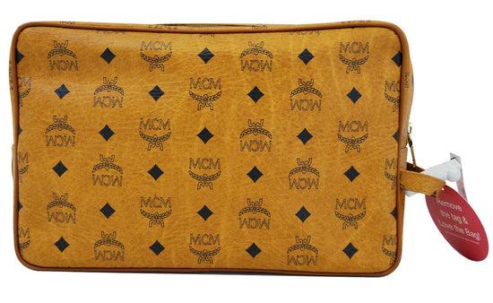 Authentic MCM Luggage Brown Leather Pouch Clutch Bag Wallet💥 NEW