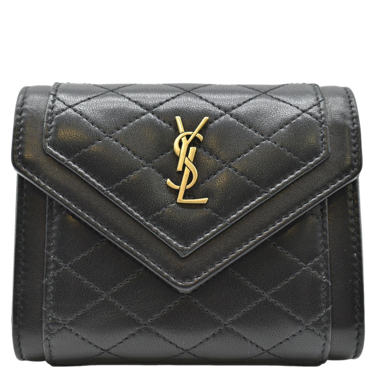 Saint Laurent Ysl Tri-Quilted Wallet on Chain Black