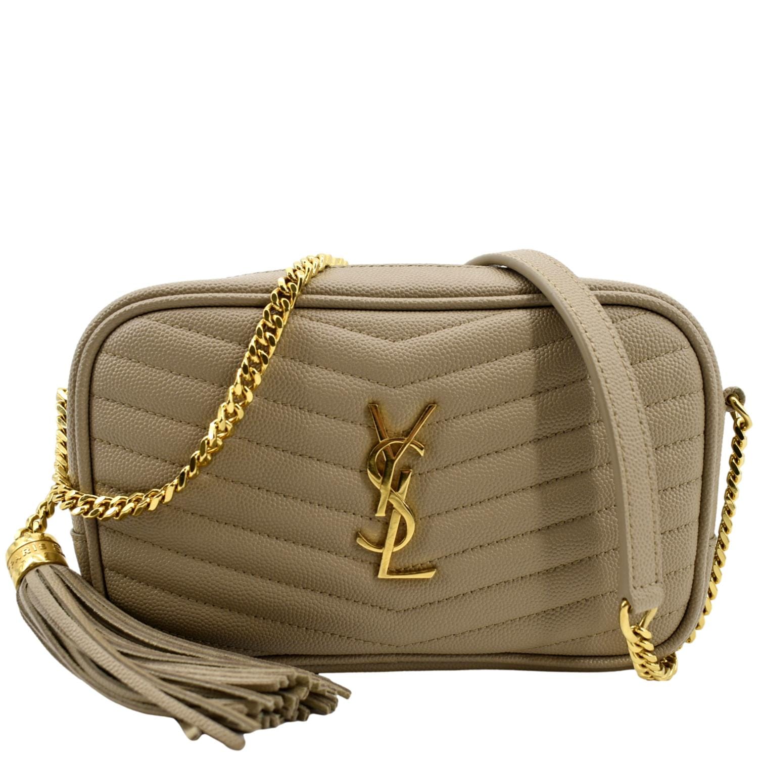 Saint Laurent Lou Mini Ysl Quilted Camera Bag, Dark Beige, Women's, Handbags & Purses Crossbody Bags & Camera Bags