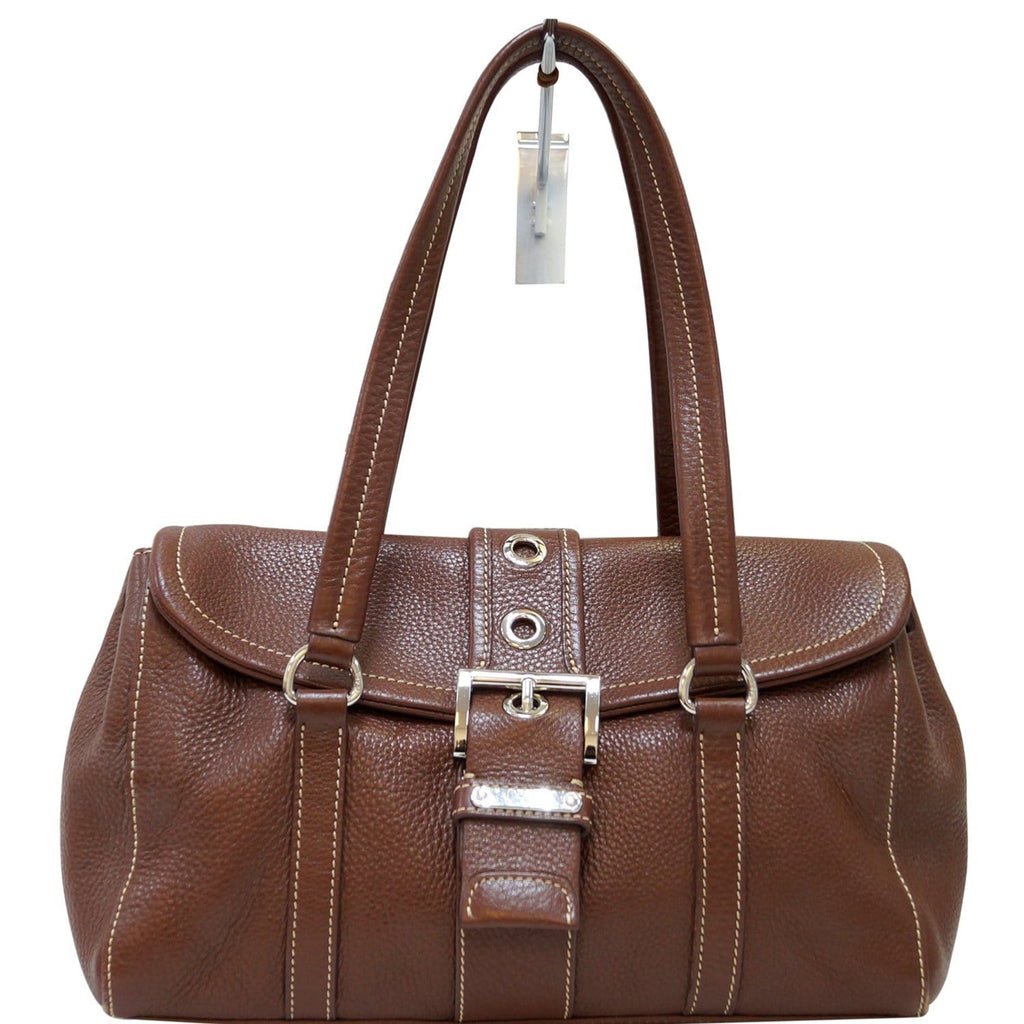 Prada Shoulder Bag - Leather Bag Brown Grommet