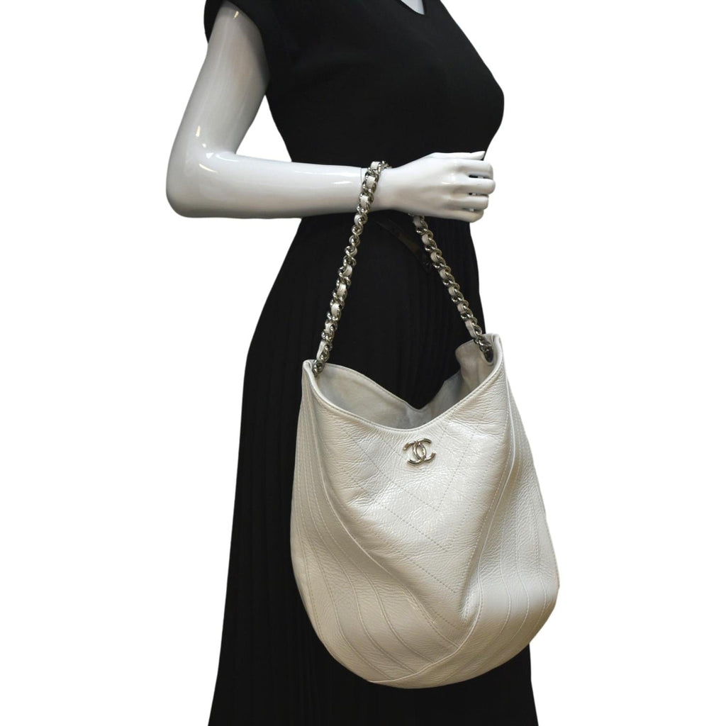 Chanel Droplet Patent Leather Hobo Bag White