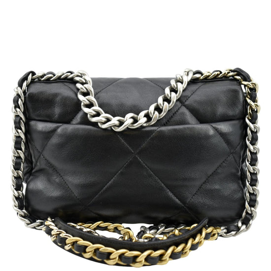 CHANEL 19 Small Flap Quilted Lambskin Leather Shoulder Bag Black - Fin