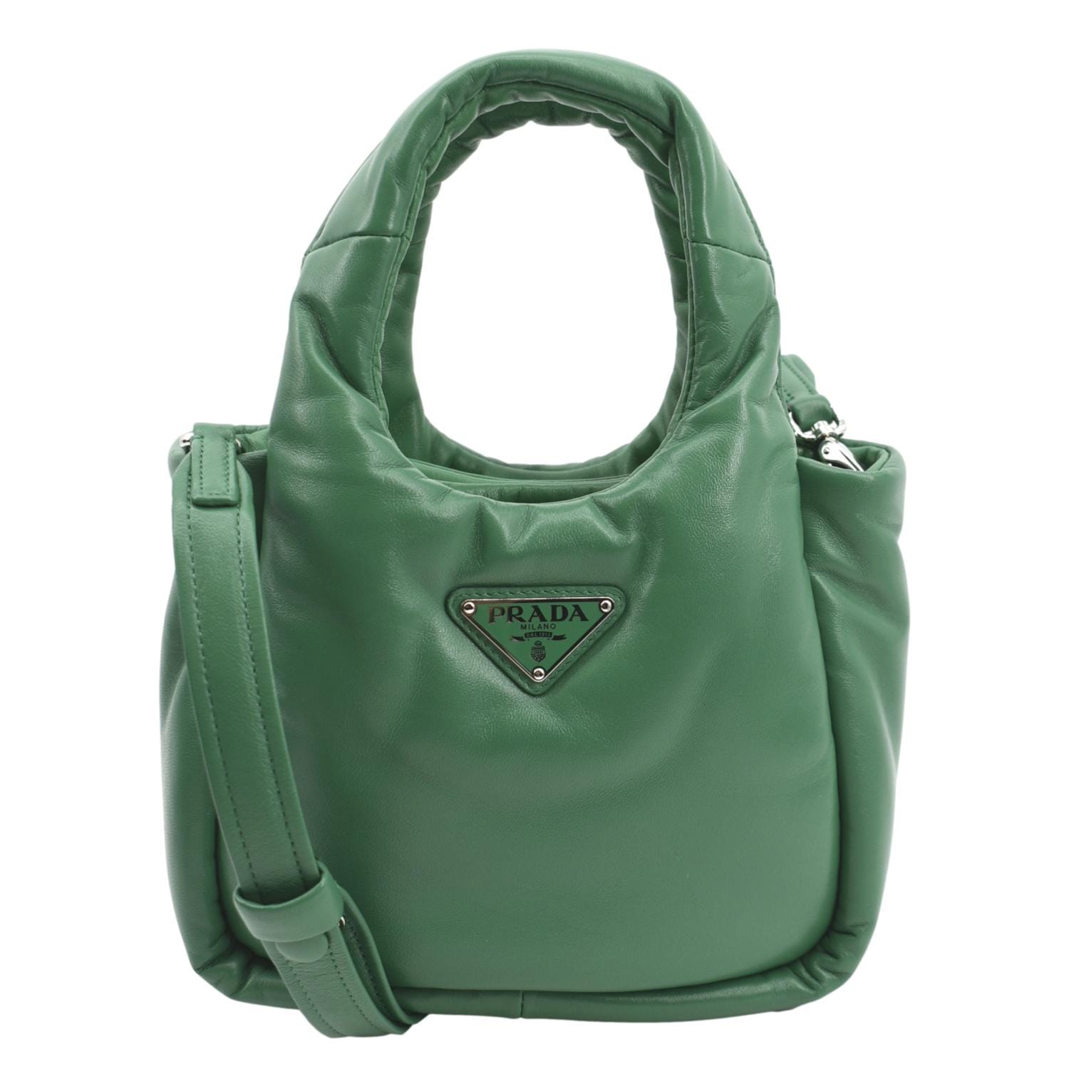 Auth PRADA Logo Nylon Leather Chain Shoulder Bag Light Green