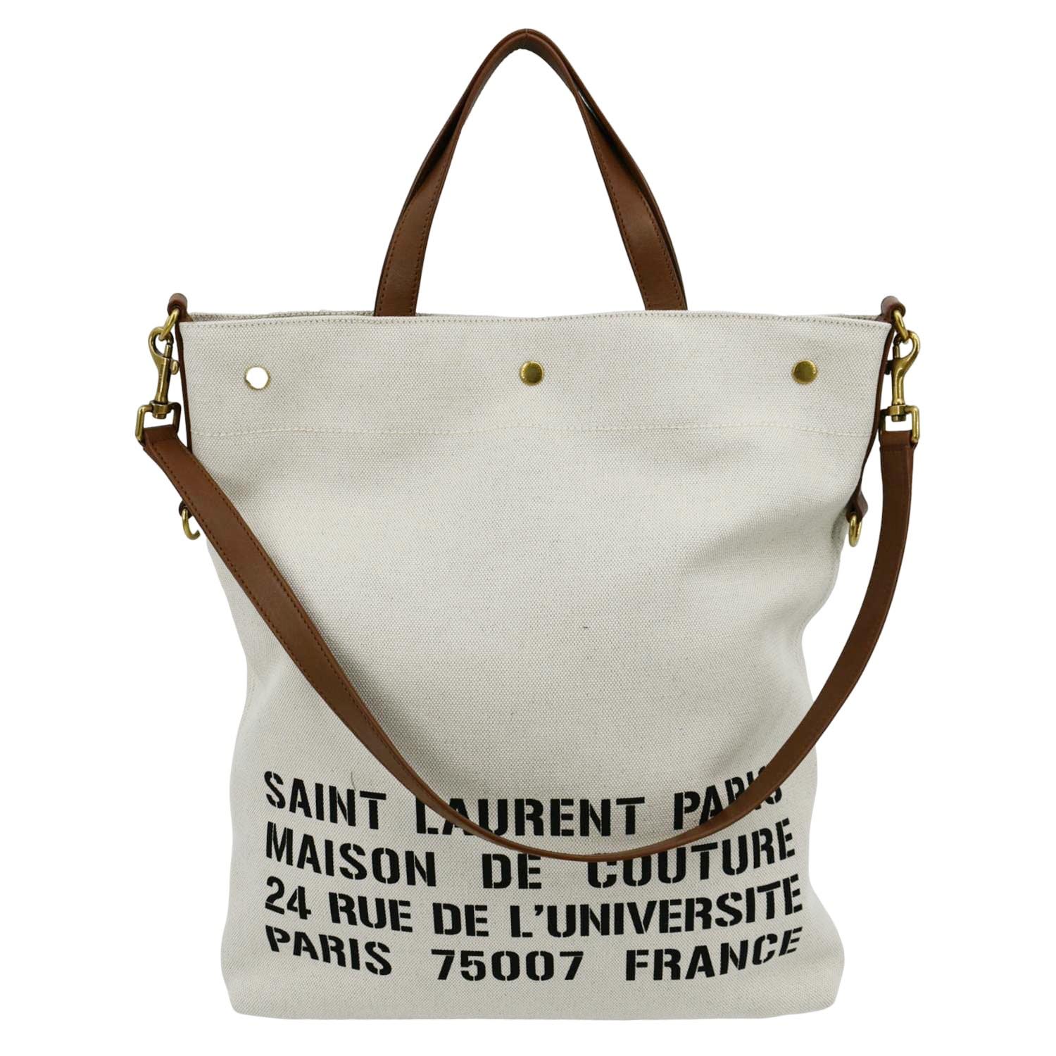 YVES SAINT LAURENT North South Foldable Canvas Smooth Leather Shoulder