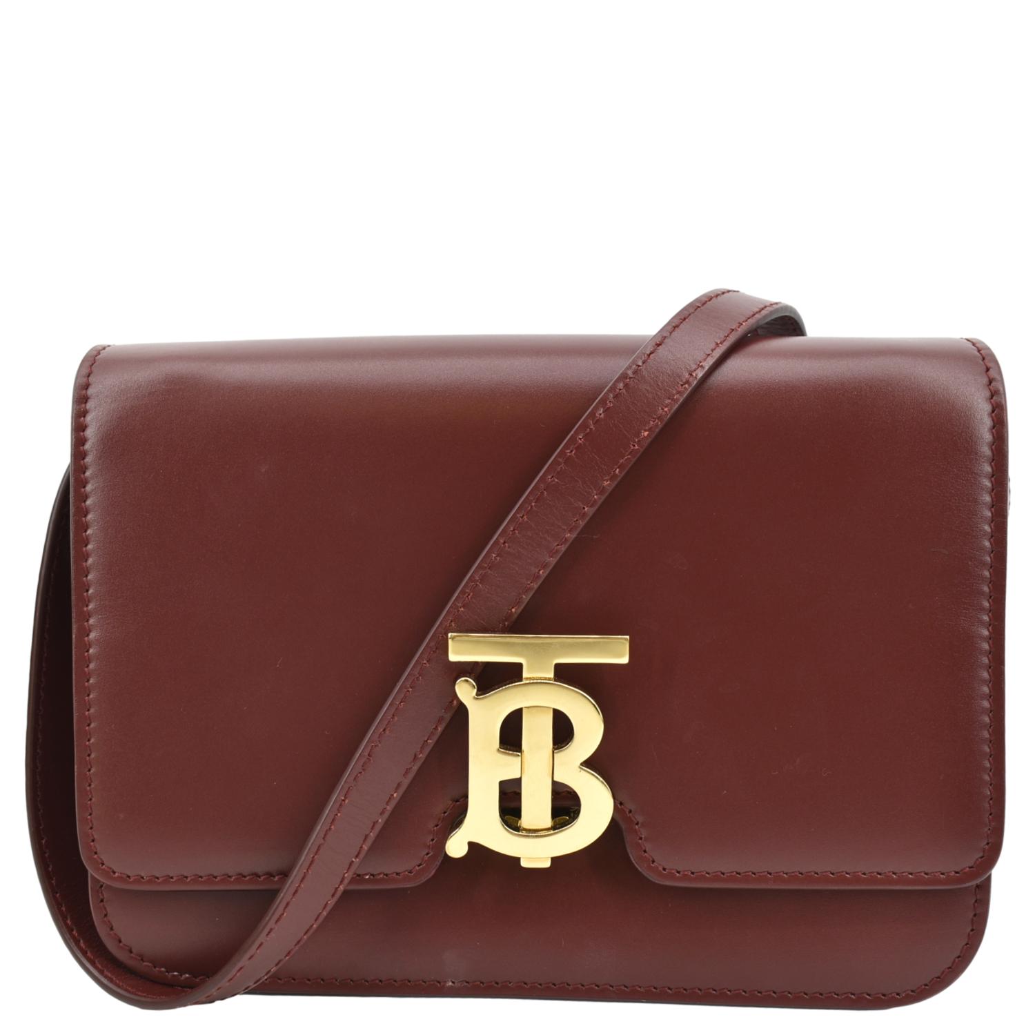 Burberry Brown Leather TB Monogram Medium Shoulder Bag