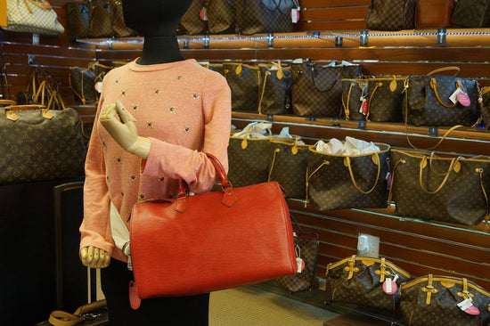 LOUIS VUITTON Epi Leather Red Speedy 35 Satchel Handbag