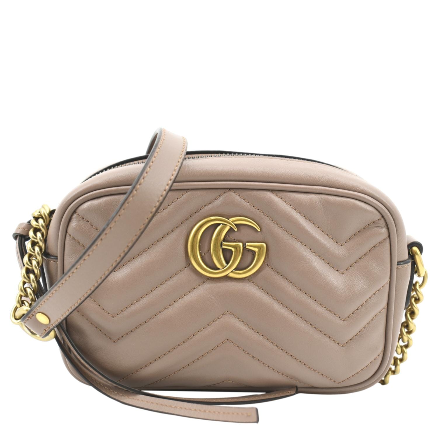 GUCCI Calfskin Matelasse Mini GG Marmont Chain Bag Porcelain Rose