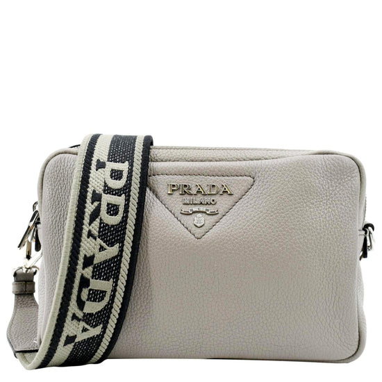 Prada Flou Logo-plaque Shoulder Bag In Grey