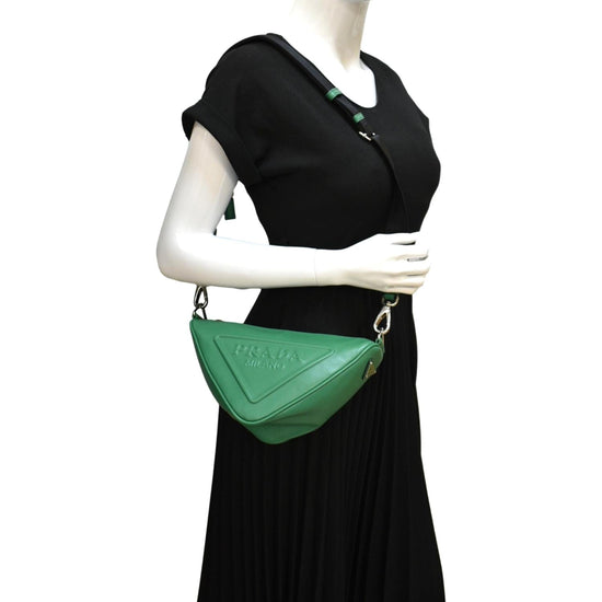 Green Triangle mini leather cross-body bag, Prada