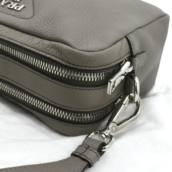 Prada Flou Logo-plaque Shoulder Bag In Grey