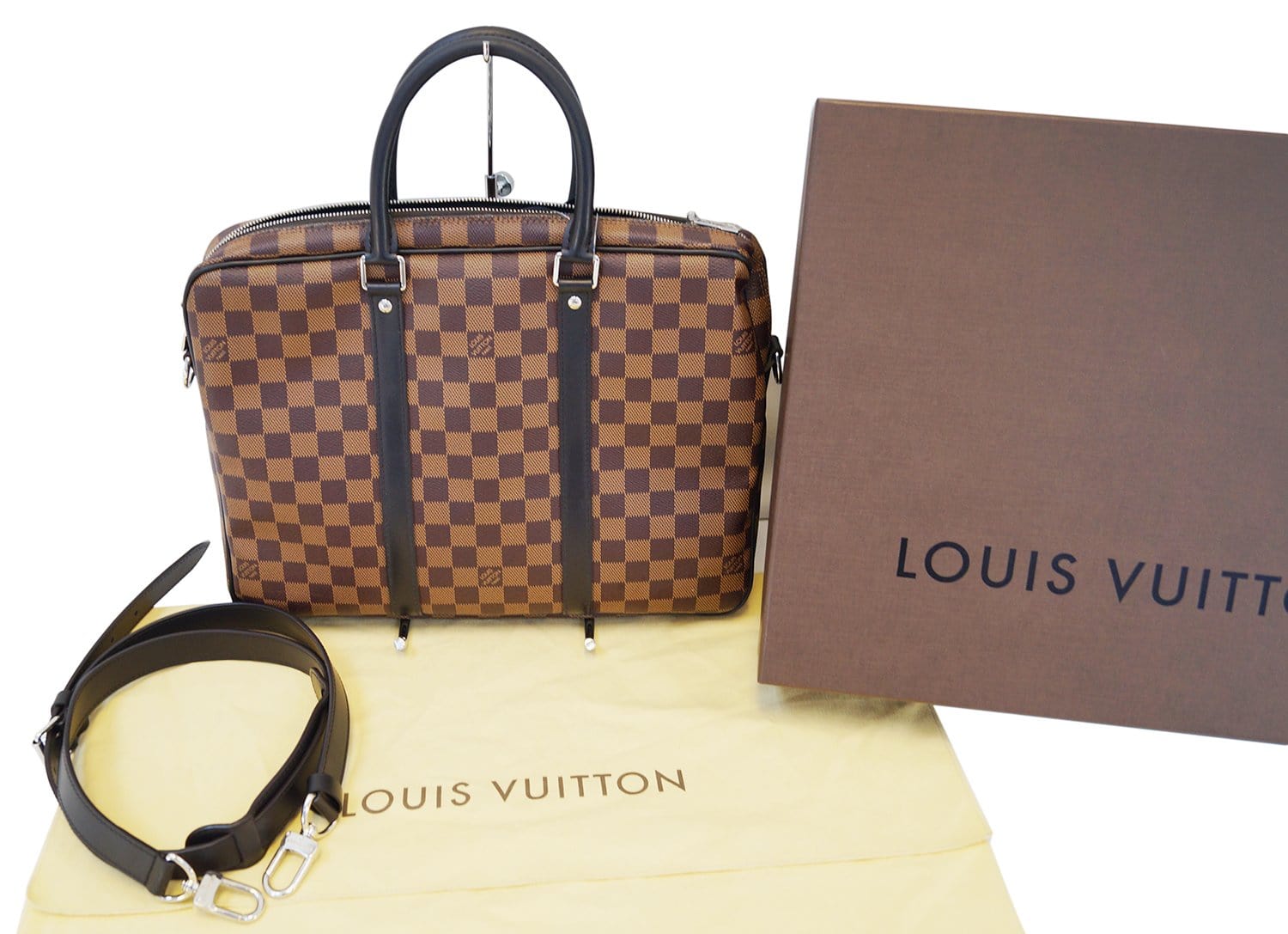 Authentic LOUIS VUITTON Damier Ebene Porte Documents Voyage PM Handbag