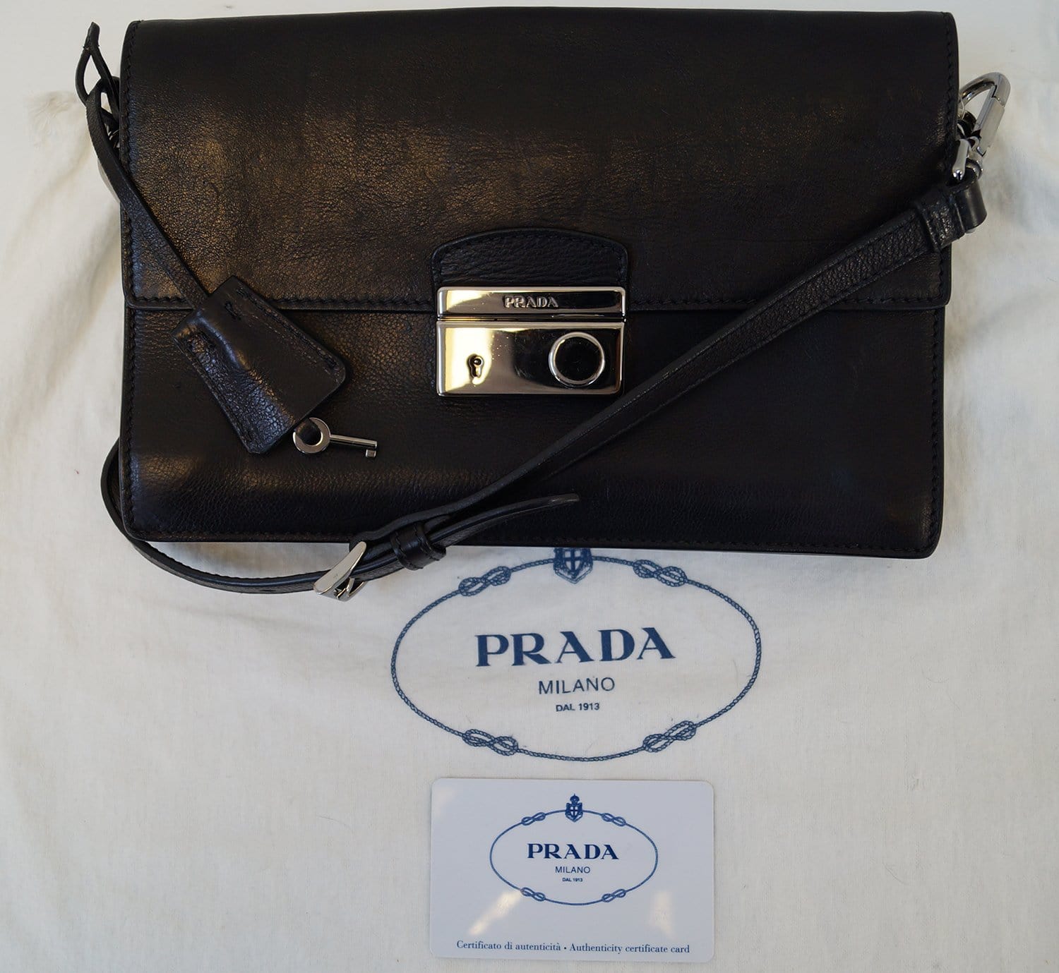 Authentic PRADA Saffiano Leather Black Crossbody Bag E3238