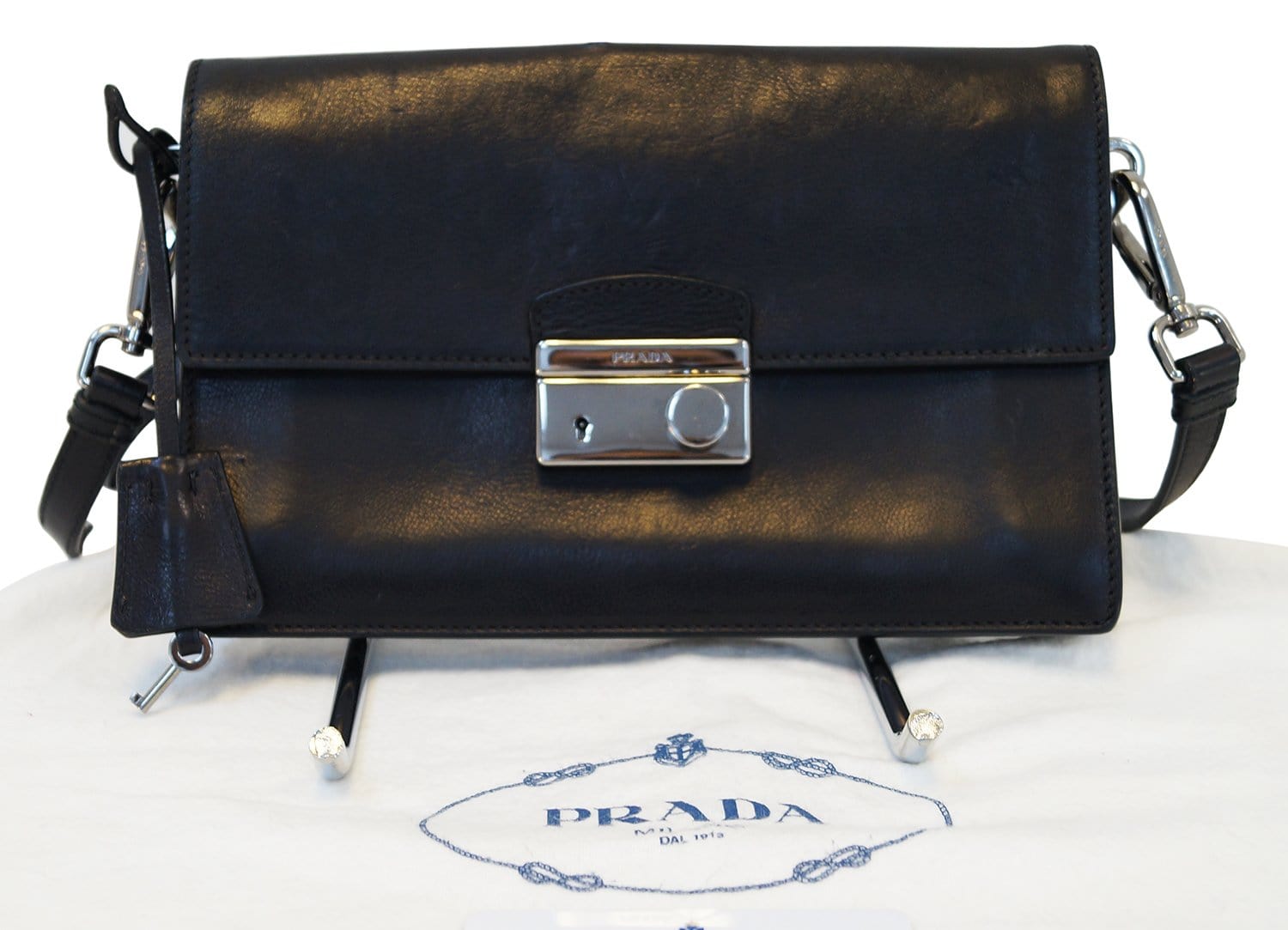 Authentic PRADA Saffiano Leather Black Crossbody Bag E3238