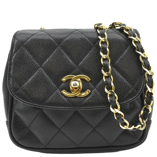 CHANEL Round Flap Vintage Quilted Caviar Leather Crossbody