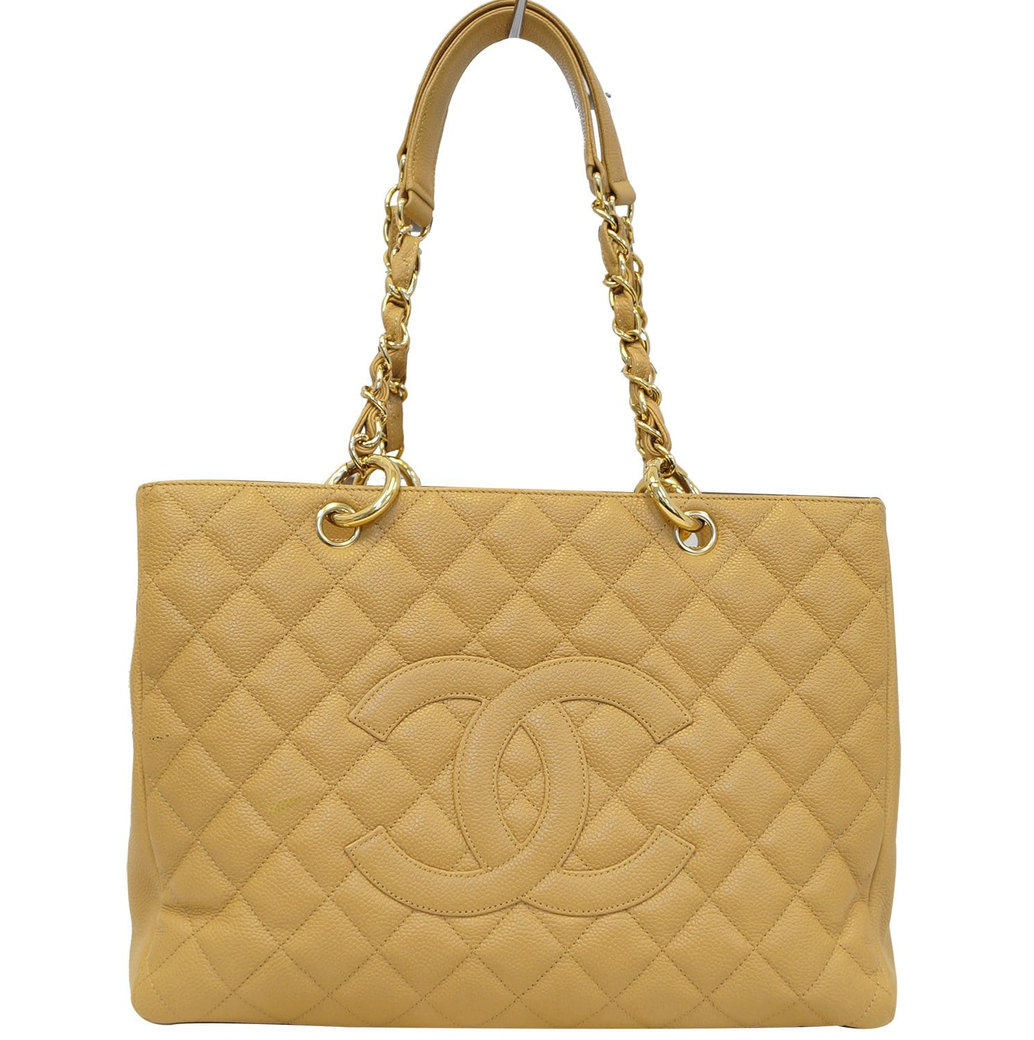 CHANEL Beige Caviar Leather Shopping Tote Bag