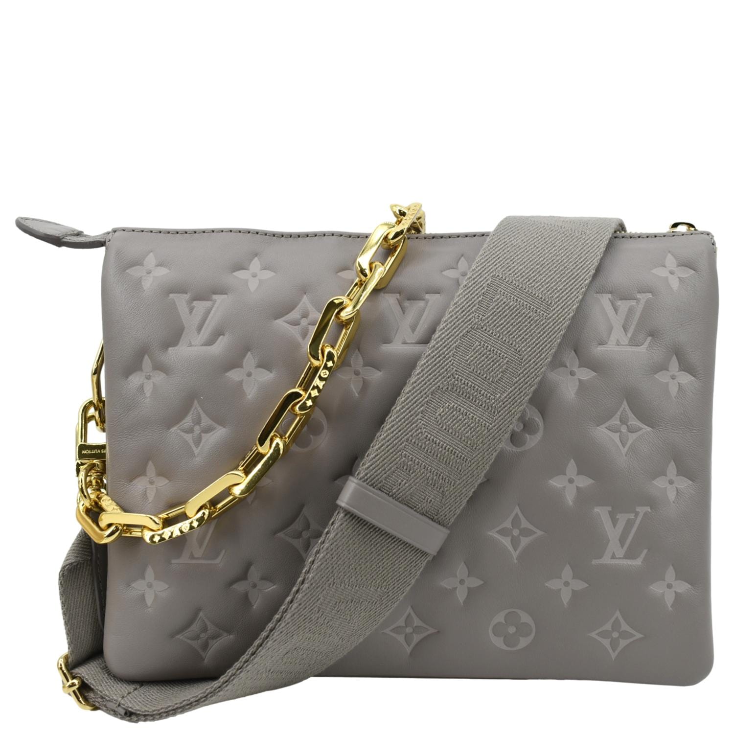 LOUIS VUITTON Lambskin Embossed Monogram Coussin MM Grey 1160292