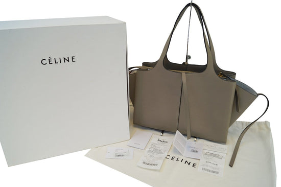 Céline Tri-Fold Smooth Calfskin Medium Grey Leather Shoulder Bag