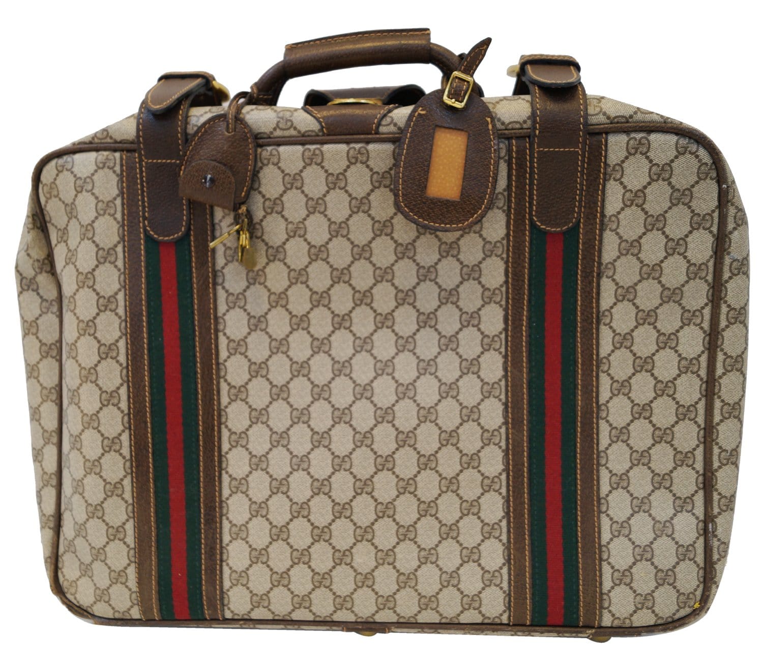 80's vintage Gucci brown monogram webbing sherry line speedy style handbag.