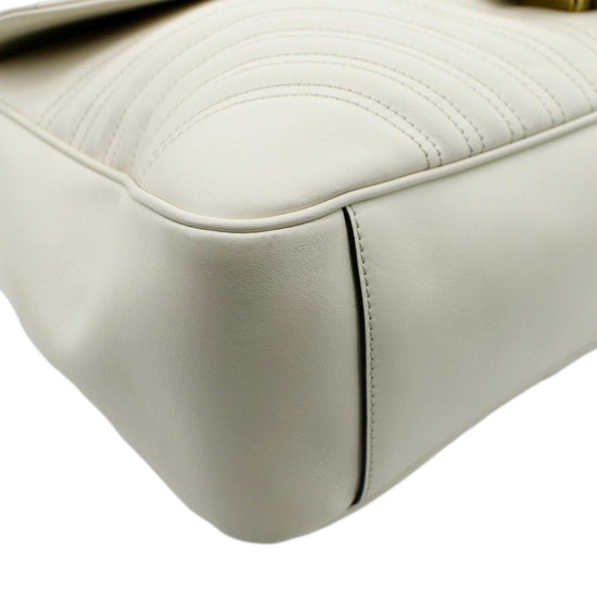 White Matelassé Leather GG Marmont Small Shoulder Bag