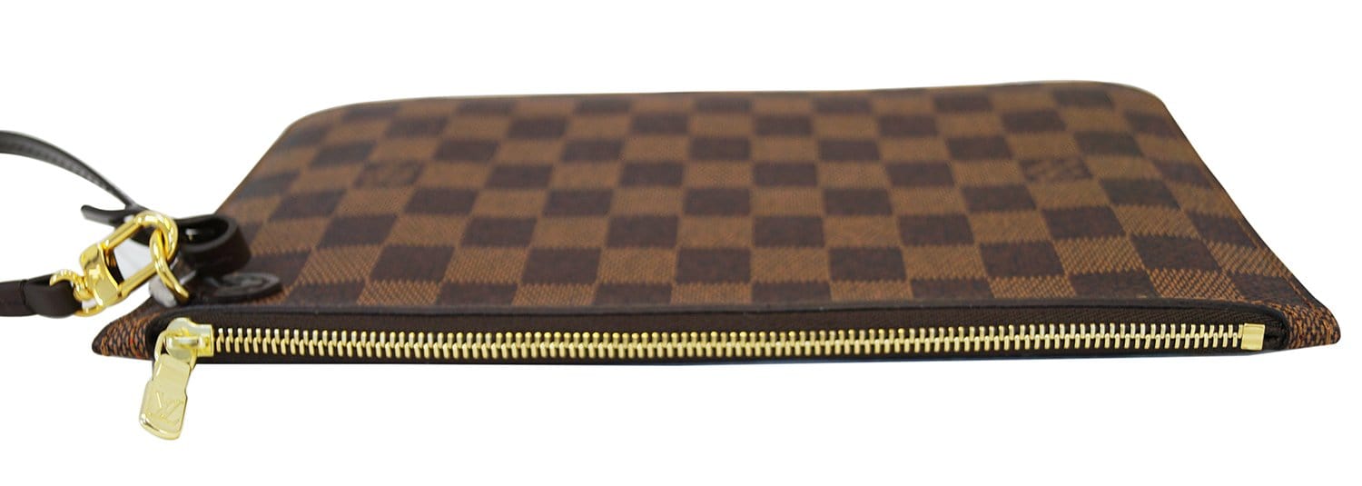 Authentic LOUIS VUITTON Damier Ebene Neverfull GM Pochette Wristlet Cl