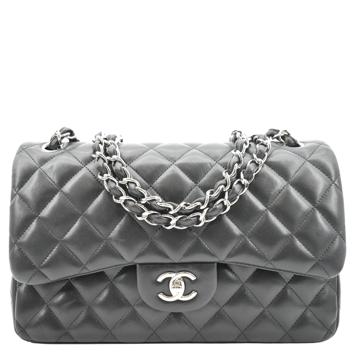 Chanel Medium Classic Double Flap Bag Black Leather Lambskin ref