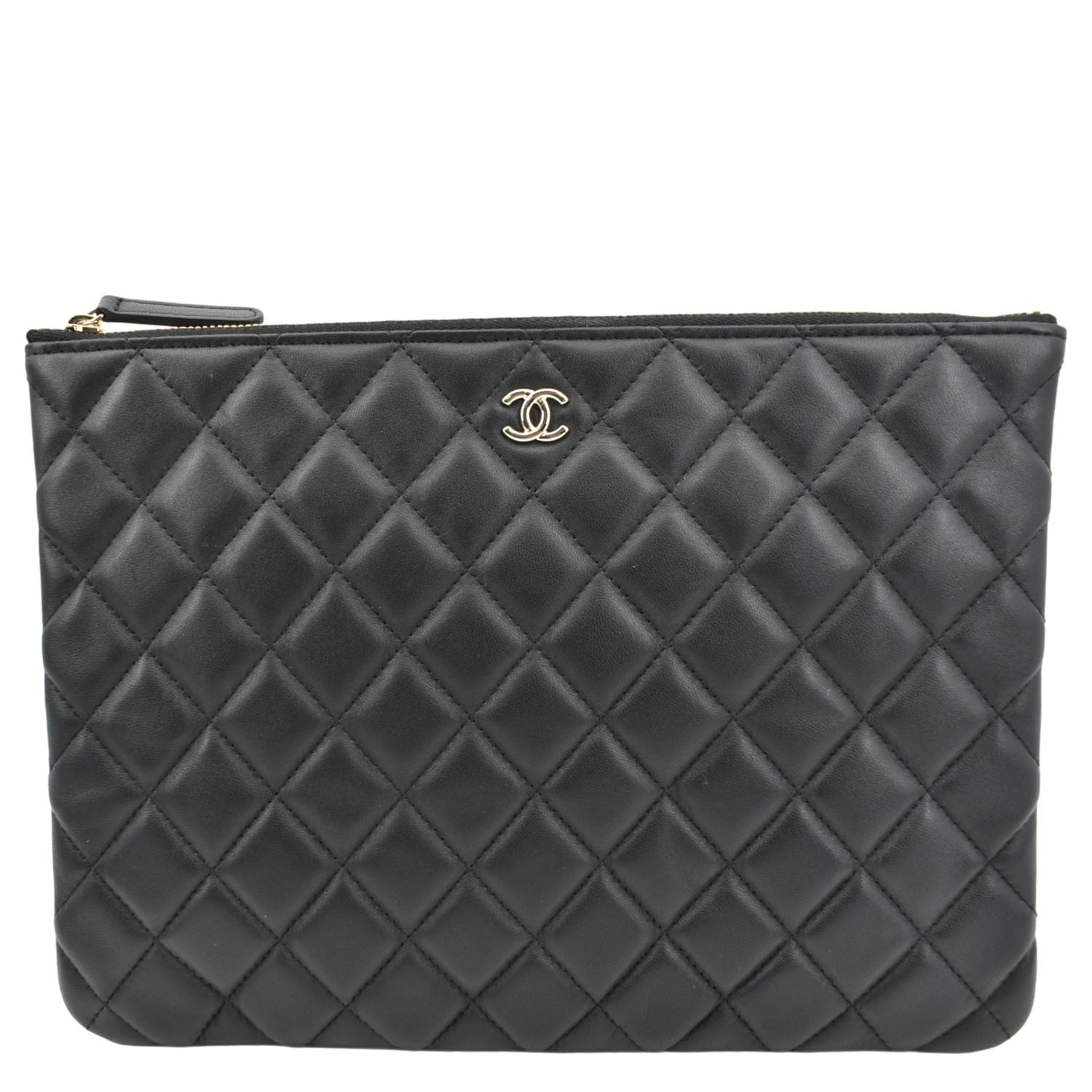 Chanel Black Quilted Lambskin Leather Classic Zip Pouch Chanel