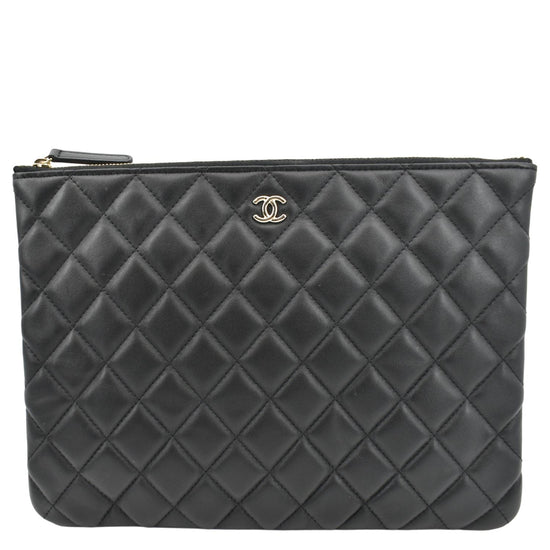 Chanel O-Case Quilted Lambskin Leather Zip Pouch Black