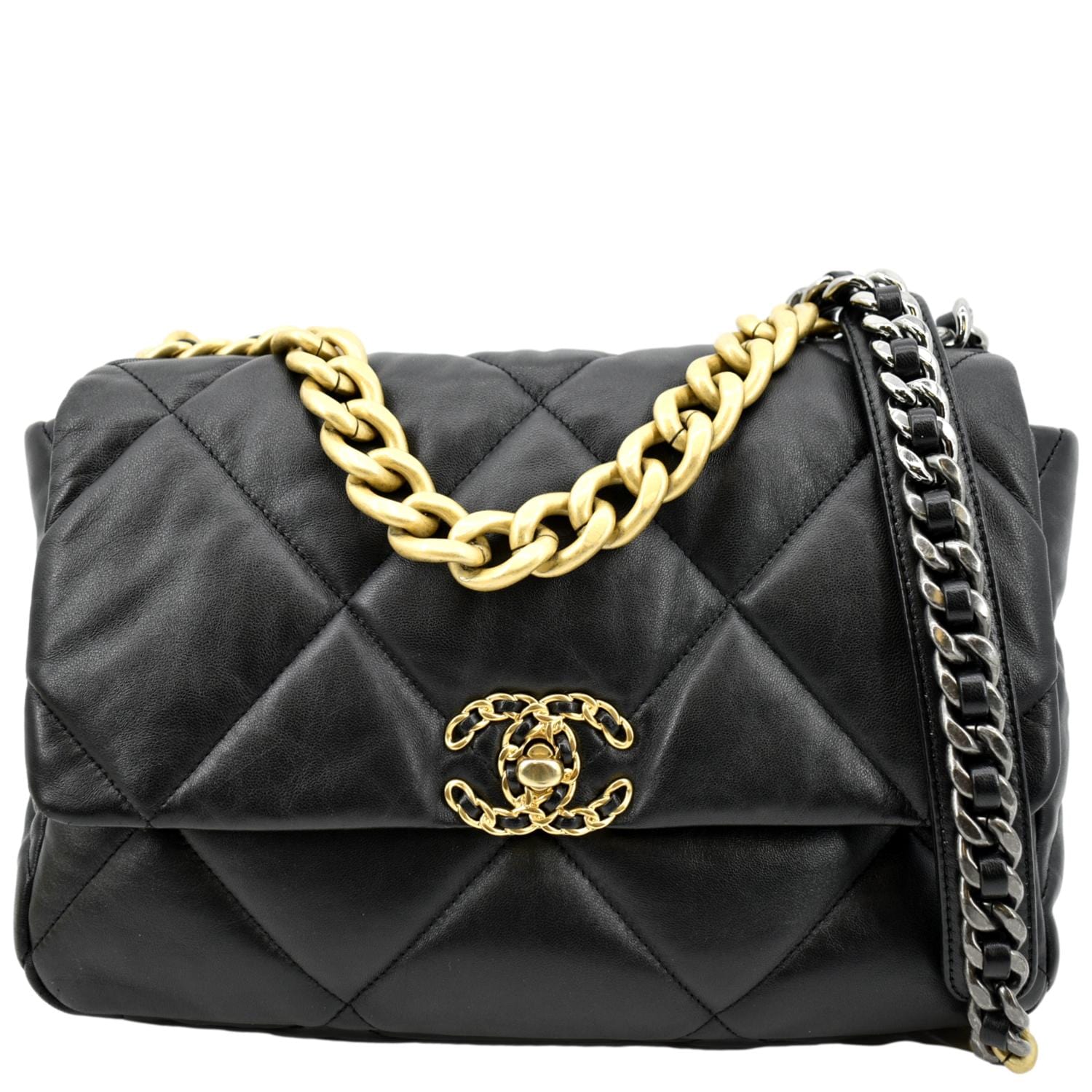 Chanel Small 19bag white lambskin black hardware