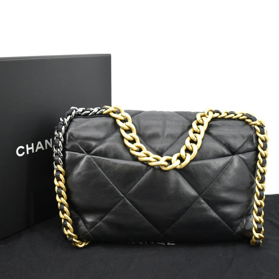 CHANEL 19 Flap Quilted Lambskin Leather Shoulder Bag Black