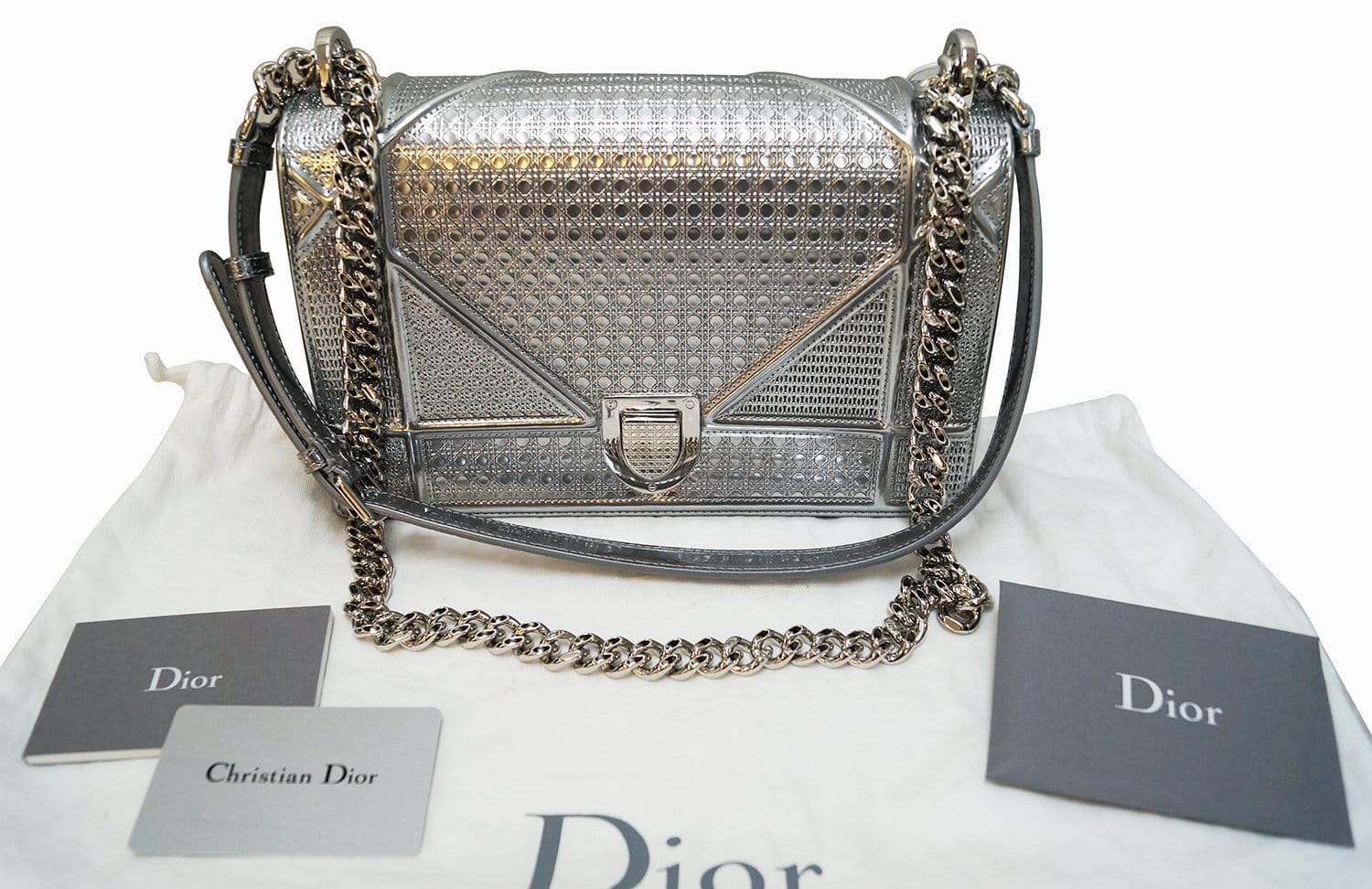 lady dior metallic silver bag