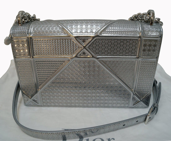 Christian Dior Metallic Silver Perforated Leather Diorama Wallet