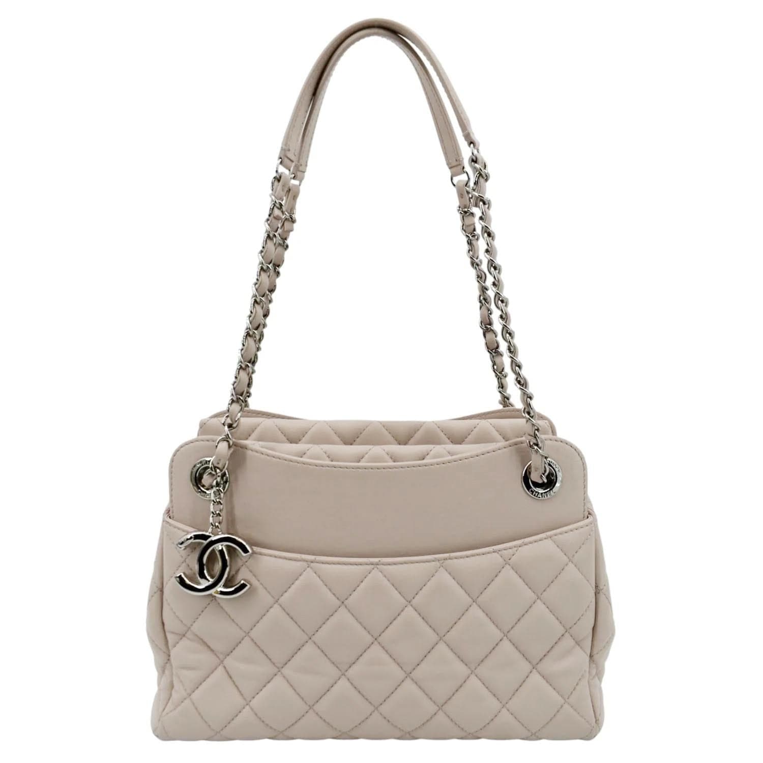 CHANEL CC Logo Quilted Soft Leather Hobo Bag Beige