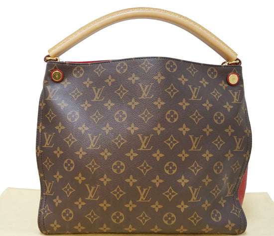 Louis Vuitton Gaia Monogram Canvas Shoulder Bag Cerise Red Brown Large Hobo