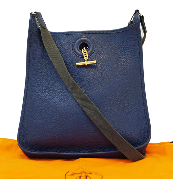 Hermes Navy Taurillon Clemence Leather Vespa PM Messenger Bag