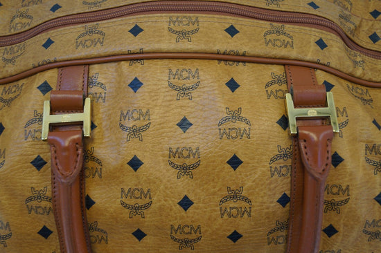 MCM Cognac Monogram Visetos Boston with Charm 867551 Brown Coated Canvas  Satchel, MCM