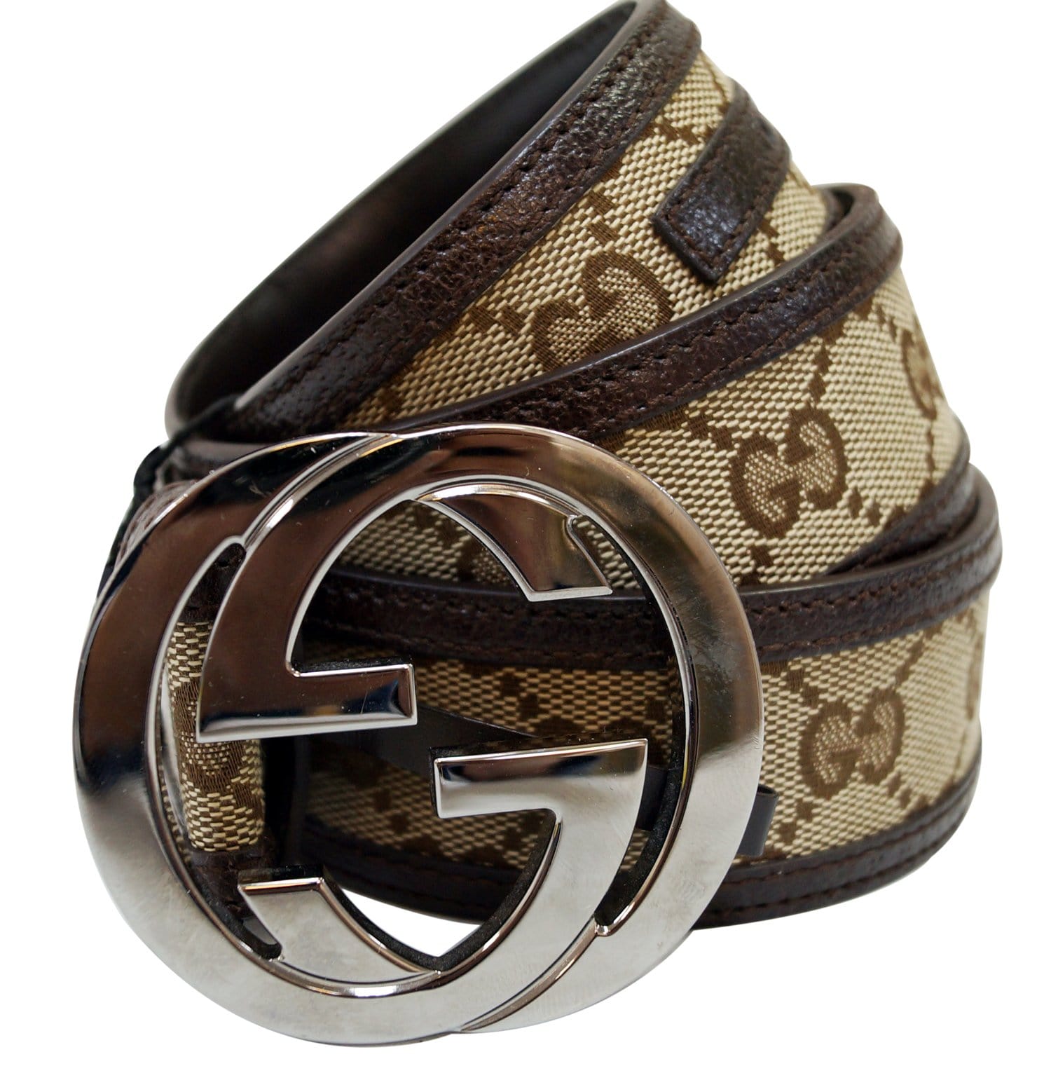 GUCCI Leather Monogram Interlocking G Belt Dark Brown Size 85/34