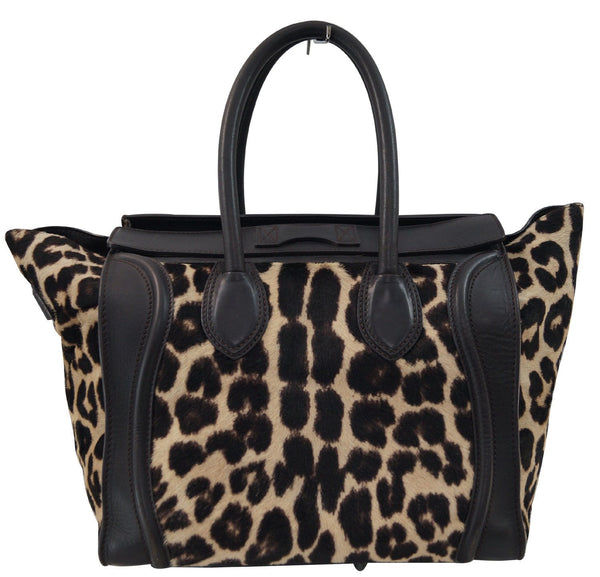 Celine Brown Ponyhair Leopard Print Luggage Tote