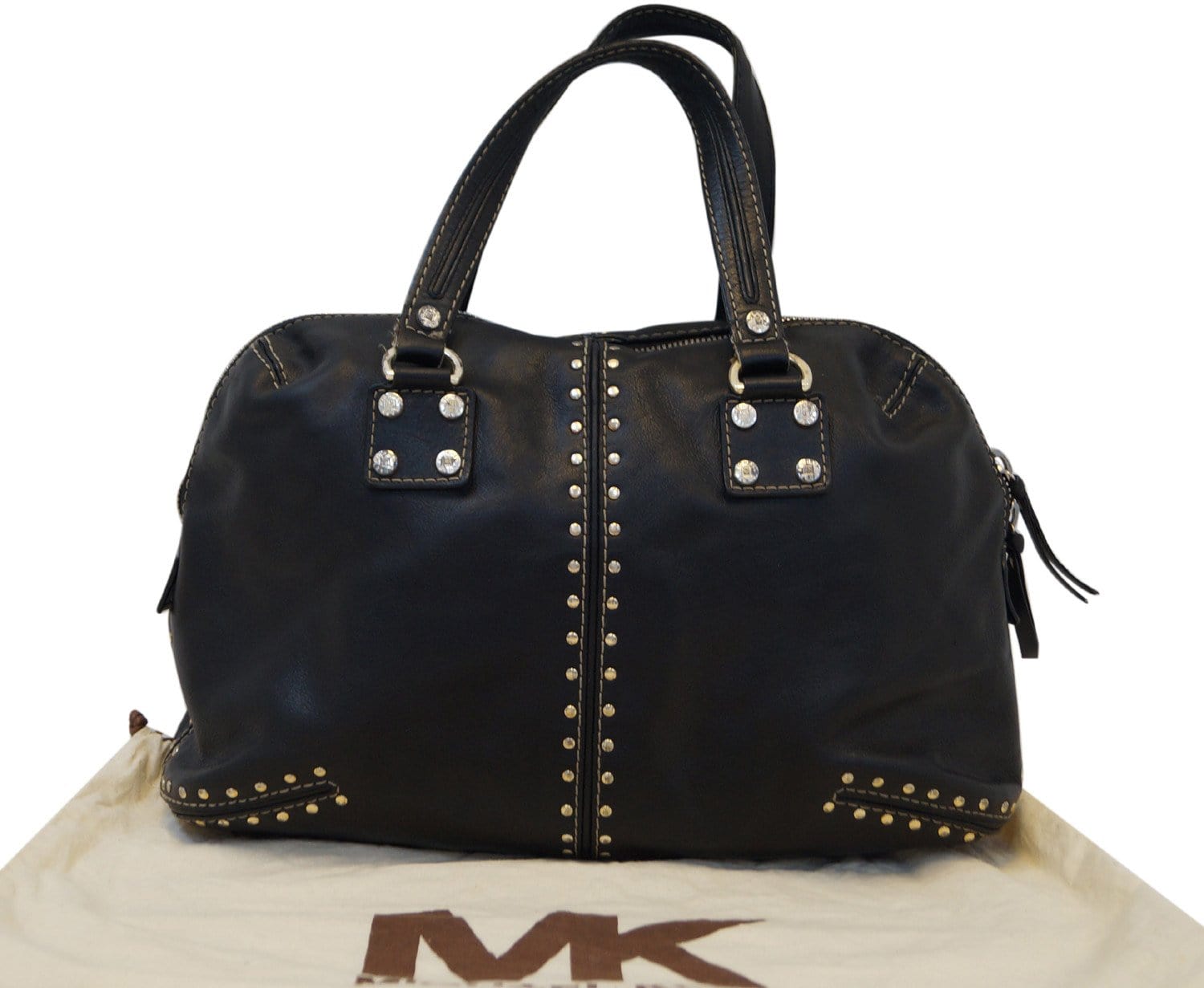 MICHAEL KORS Astor Black Leather Gold Studded Shoulder Bag E2983