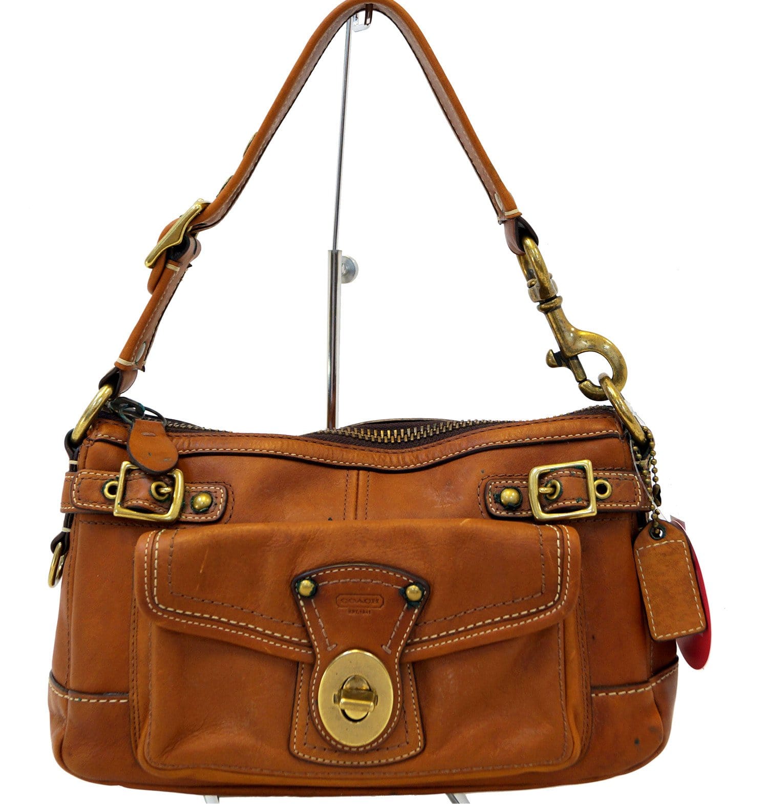 Coach Gold Monogram Leather Strap Brown Shoulder Bag