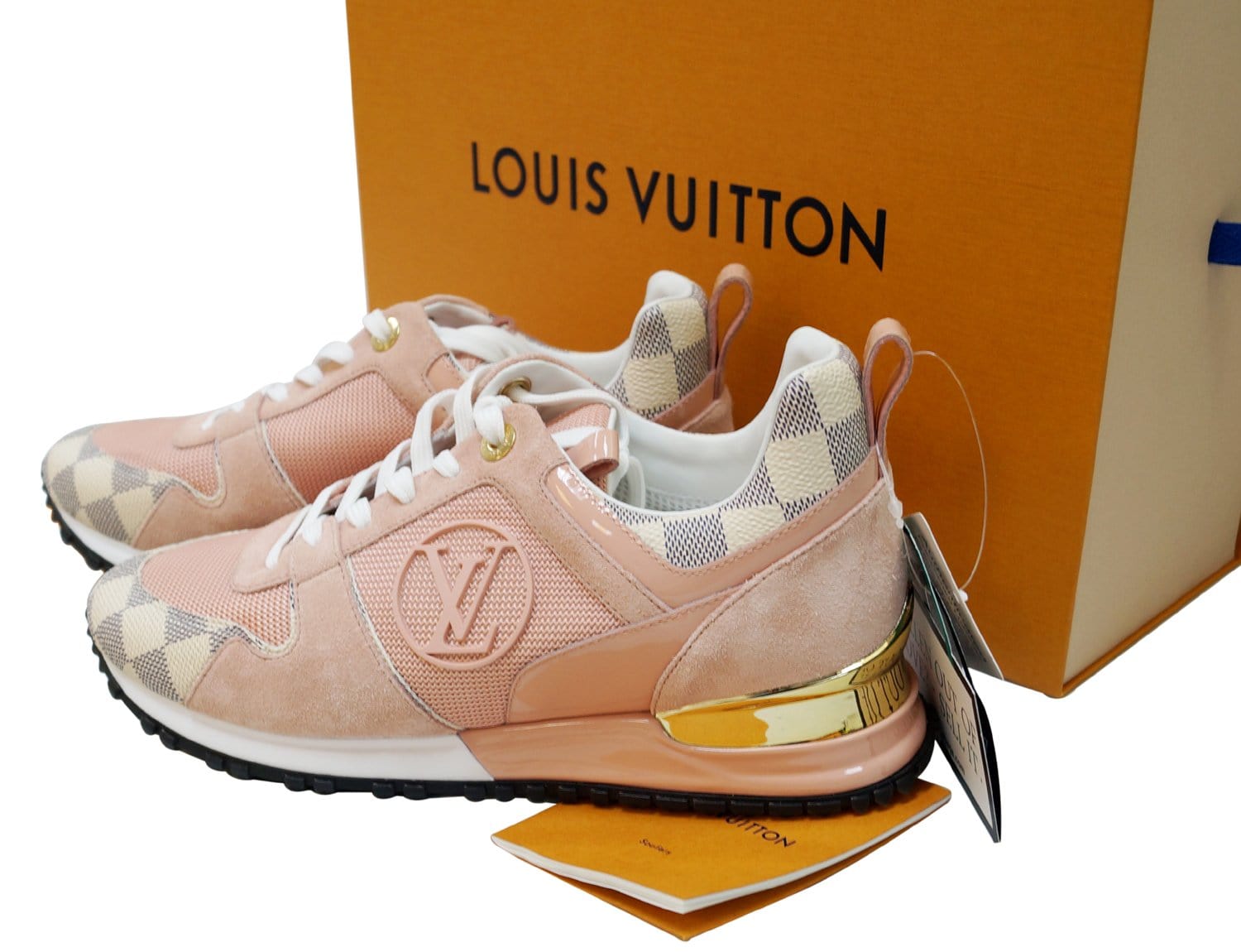 LOUIS VUITTON Damier Azur Suede Run Away Sneakers 38 Pink