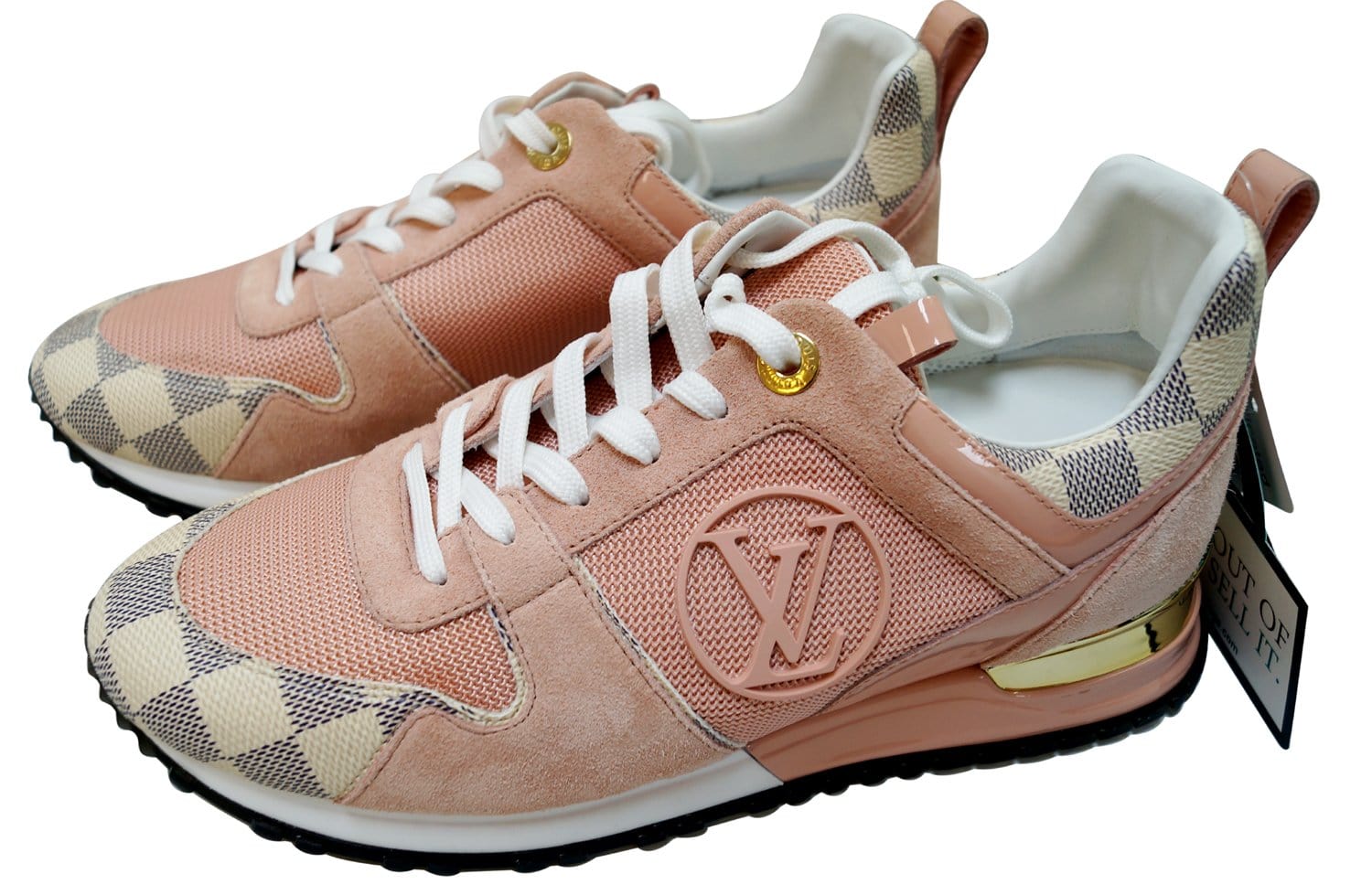 LOUIS VUITTON Damier Azur Suede Run Away Sneakers 38 Pink