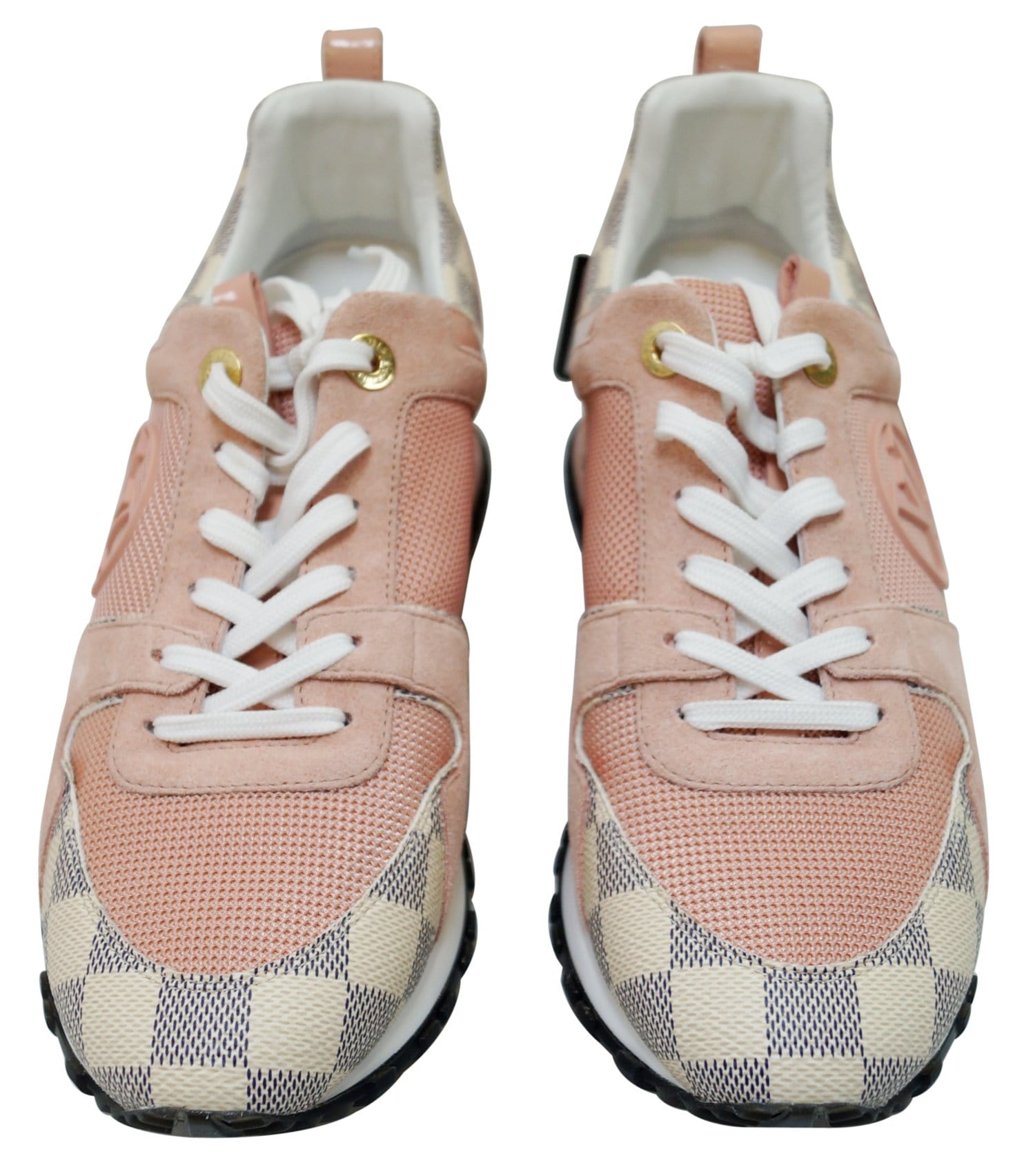 LOUIS VUITTON Damier Azur Suede Run Away Sneakers 38 Pink