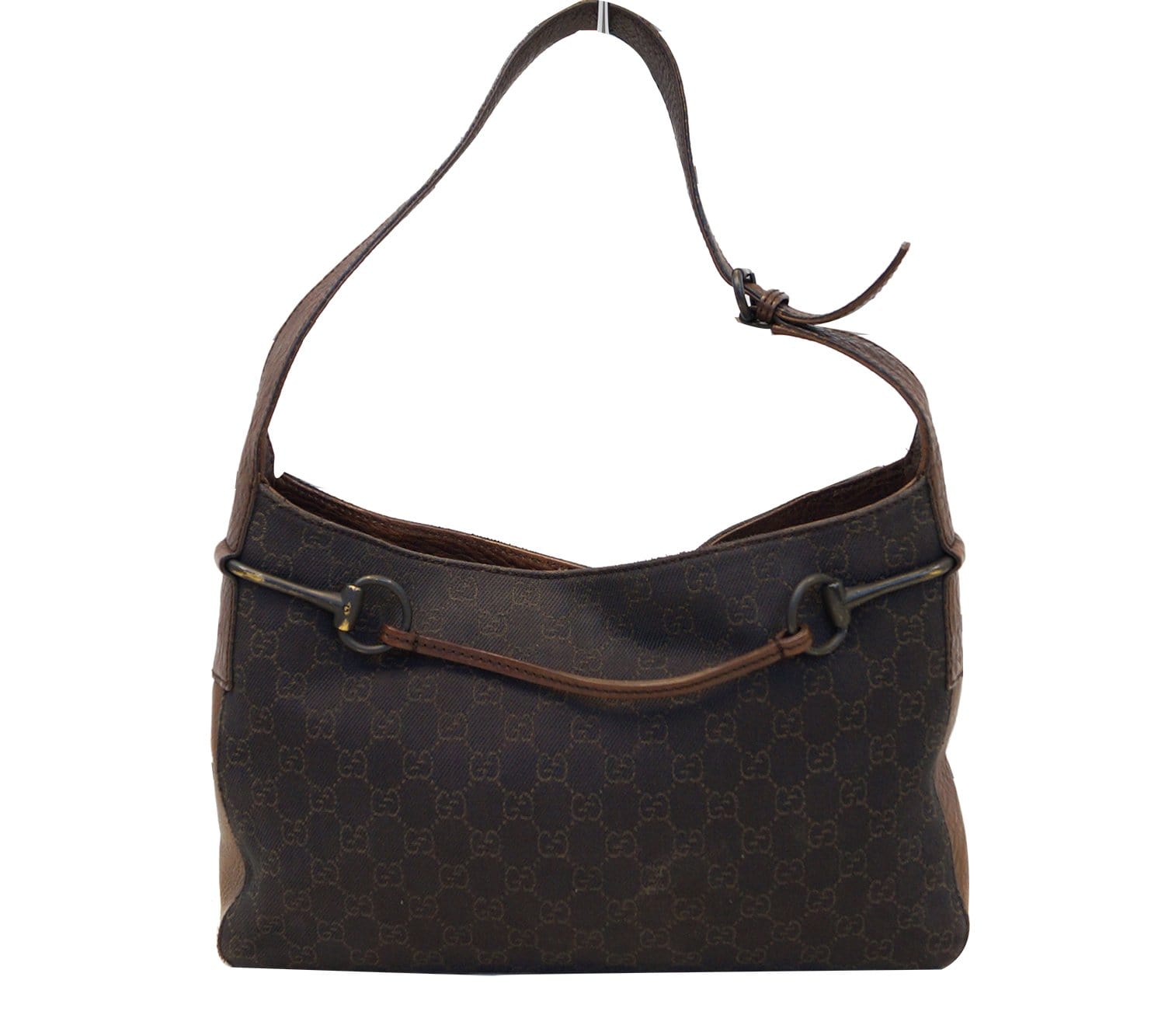 GUCCI GG Pattern Horsebit Dark Brown Shoulder Bag