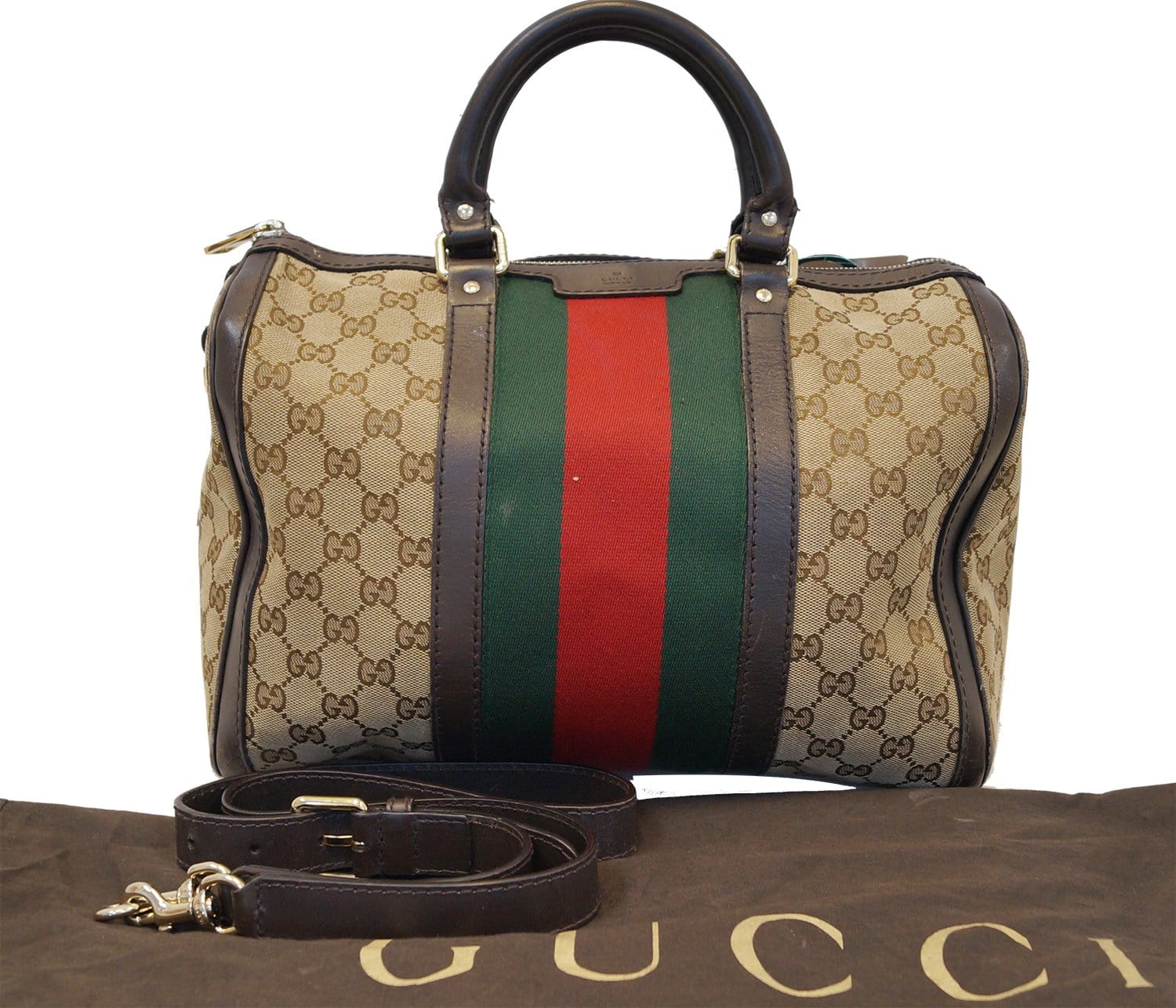 Gucci Vintage Web Medium Boston Bag in Brown