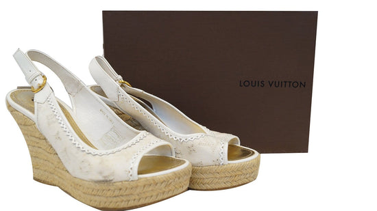 Louis Vuitton Monogram Denim Espadrilles Wedge Sandals - Size 9